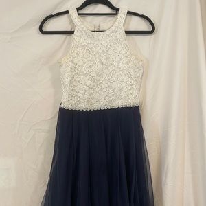 White and Navy Formal Dress